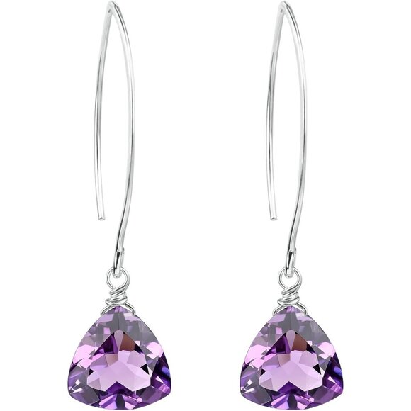 Jewelry - Women's Purple Amethyst Trillion Quartz Sterling Silver Dangle Earrings